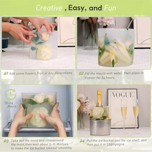 Ice Bucket Mold,Ice Mold Wine Bottle Chiller,Champagne Bucket Ice Mold, Flower/Fruits/Any Decoration to DIY Your Champagne...
