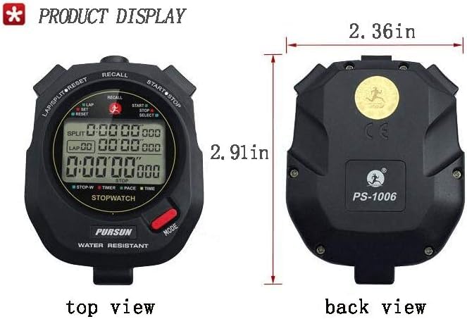 Professional Timer Stopwatch, Digital Sports Stopwatch with Countdown Timer, 2 * 100 Lap Memory, 0.001 Second Timing,Multi...