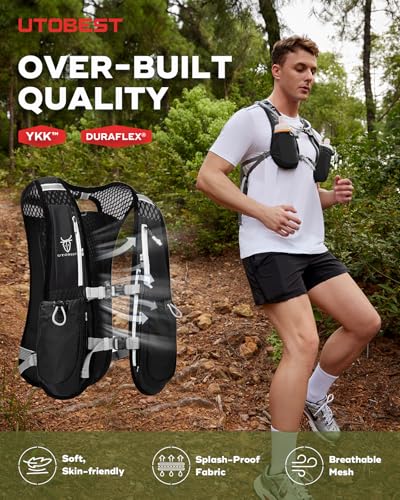 UTOBEST Running Vest, 5L Hydration Vest Lightweight, Breathable and Sweatproof Running Backpack, Adjustable Running Hydrat...