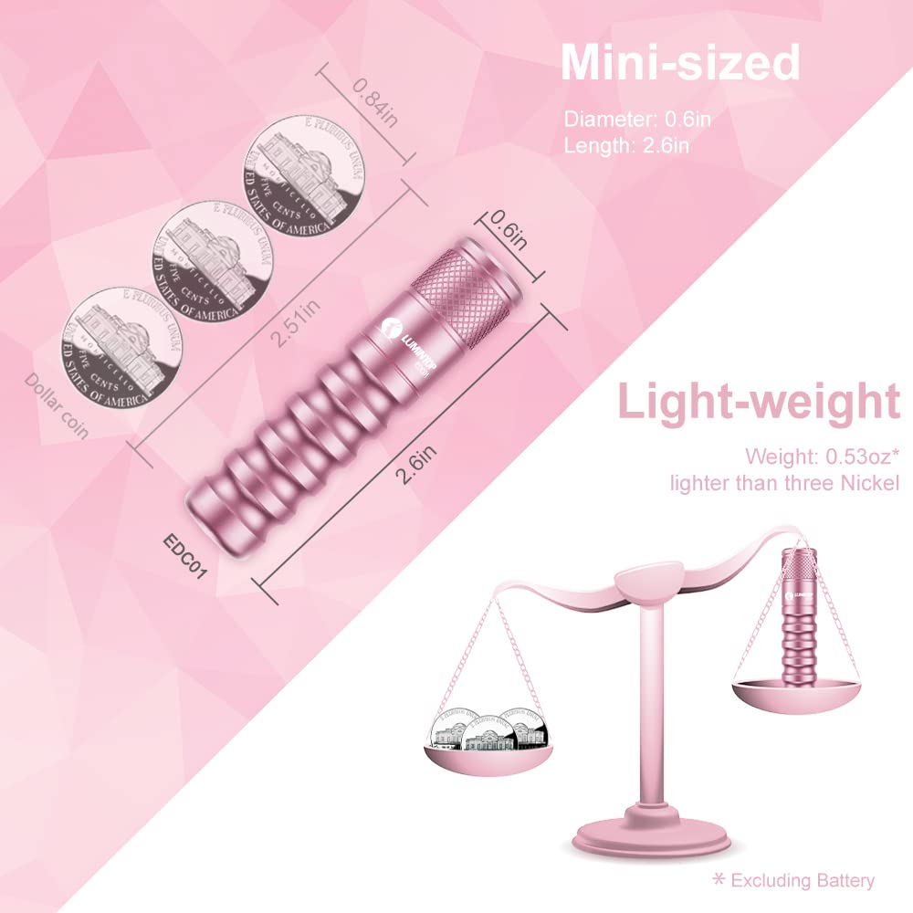 LUMINTOP EDC01 Pink Keychain Flashlight 200 Lumen, 32 Hours, IPX-8 Waterproof, Aluminum, Compact Size
