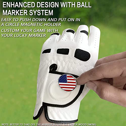 Golf Gloves Men Left Hand Right Handed Golfer 3 Pack with Ball Marker Soft Leather Weathersof Grip Mens Glove Size S M ML ...