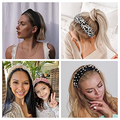 WOVOWOVO Headbands for Women Girls Thick Turban Velvet Knotted Headband Wide Pearl, Top Knot Head Bands for Women’s Hair B...