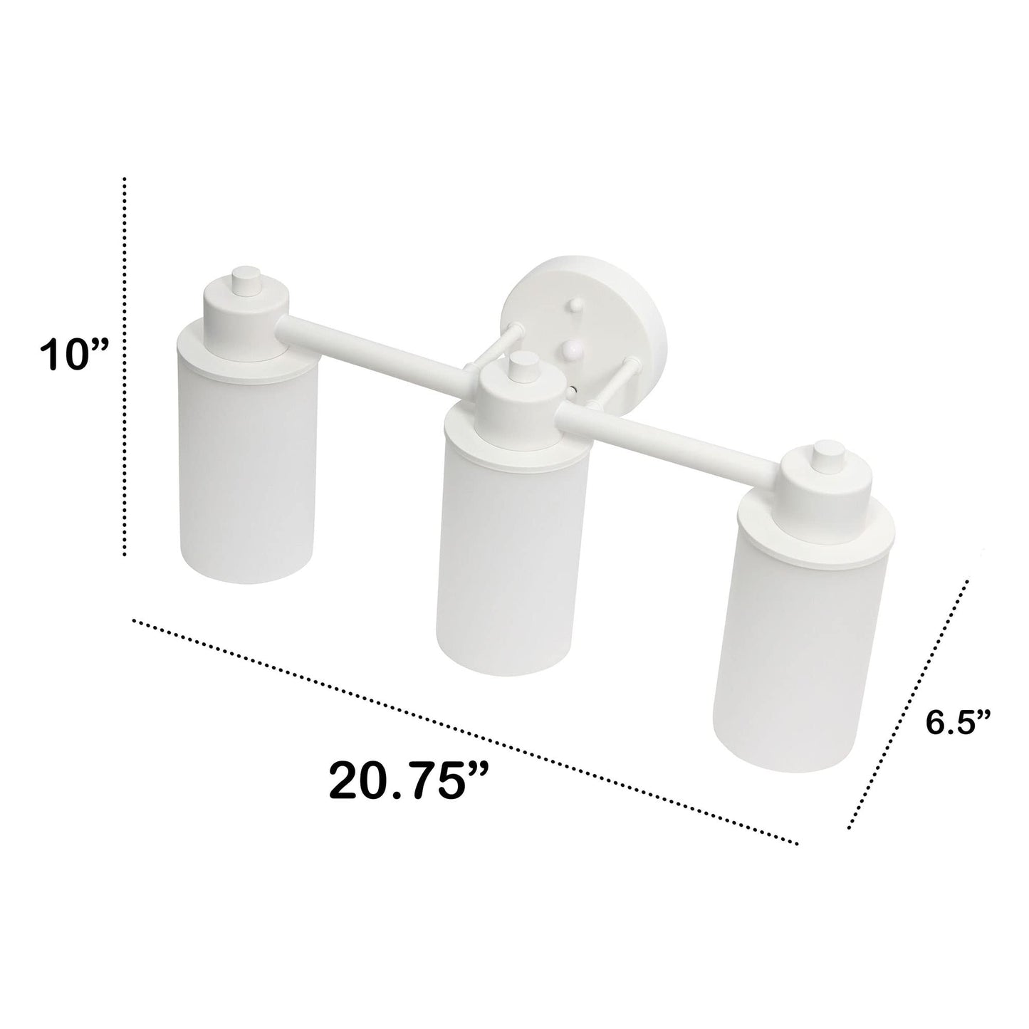 Lalia Home Vanity Light Fixture, Three Light Metal & Opaque Glass, 20.75inL x 6.5inW x 10inH, White, Model 1270-LHV-100