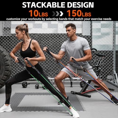 Resistance Bands Workouts Set for Men and Women with Handles - Heavy Duty 150lbs, 11 Piece Elastic Tube Kit for Gym & Hom...