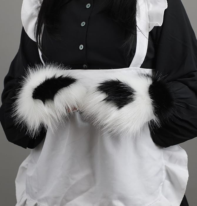 Obenie Halloween Cat Paw Gloves Therian Paws Therian Gear Furry Paws Cosplay Fluffy Mittens (white 1)