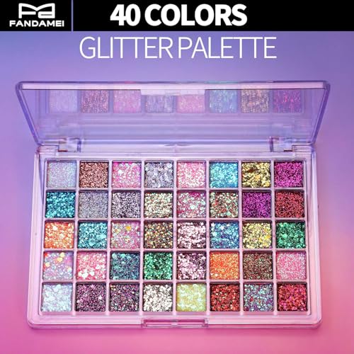 FANDAMEI 40 Colors Face Glitter, Face Paint Glitter Gel - Face Glitter for Women Girls, No Glue Needed, Multi-Purpose Glit...