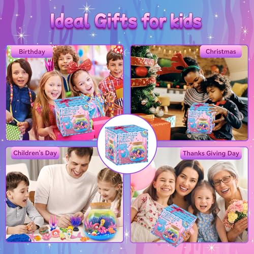 7july Mermaid Terrarium Craft Kit for Kids - LED Night Light Up & Remote Mermaid Birthday Gifts Toys for Girls Age 5 6 7 8...