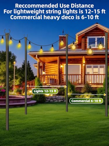 LRYXEG String Light Poles for Outside 4 Pack, 10ft Metal Outdoor String Light Poles for Deck - Ideal for Patio, Garden, Ya...