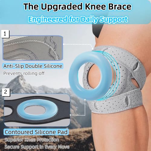 Knee Brace for Women Men Adjustable Knee Support with Side Stabilizers, Patella Gel Pads & Upgraded Silicone Anti-Slip Str...
