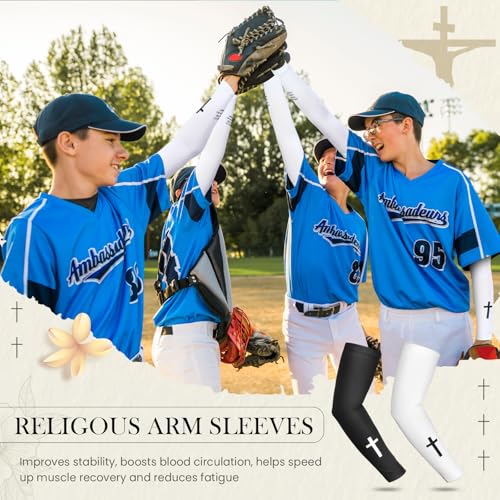 Bunnycool 2 Pairs Cross Arm Sleeve Christian Compression Arm Sleeve Youth Football Baseball Volleyball