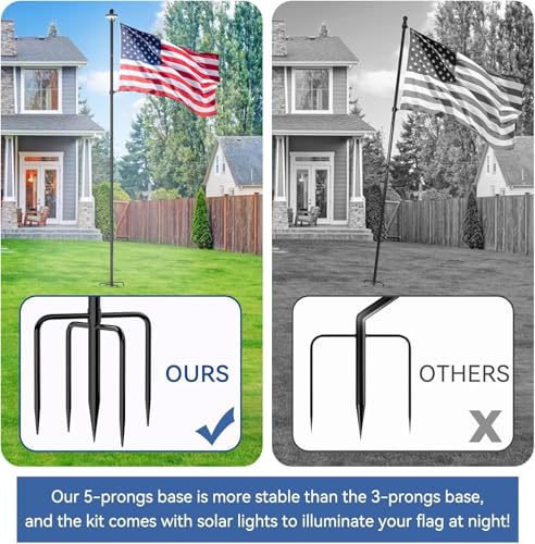 ZMTECH 10 FT Flag Pole in Ground, Heavy Duty Flag Pole Holder for Outside House with 5 Pronges Base, Extra Thick Flag Pole...