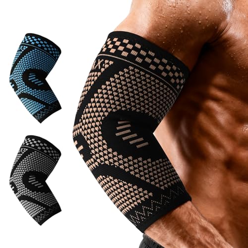 INDEEMAX Copper Elbow Compression Sleeve, 2 Pack Elbow Brace for Tendonitis and Tennis Elbow for Women & Men, Elbow Sleeve...