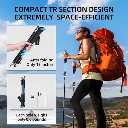 Folding Trekking Poles with an Outdoor Compass, Adjustable Rod Length，Lightweight & Foldable Walking Sticks for City Stree...