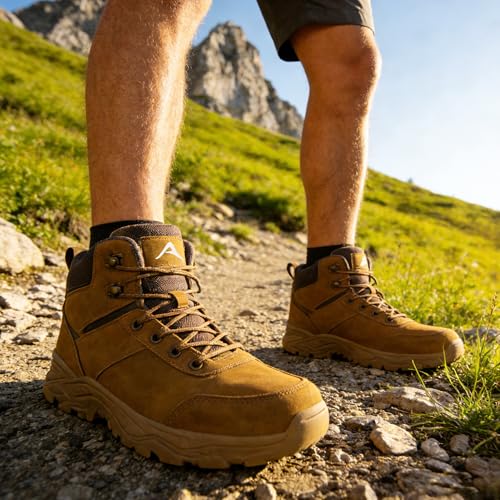 HARENCE Men's Waterproof Hiking Boots Lightweight Slip-Resistant Ankle Support for Trekking Walking