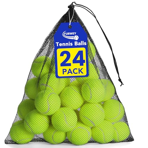FURWEY Tennis Balls, 24/36/80 Pack Bulk Tennis Balls Pressureless Tennis Ball, Come with Mesh Bag for Easy Transport,Pet D...