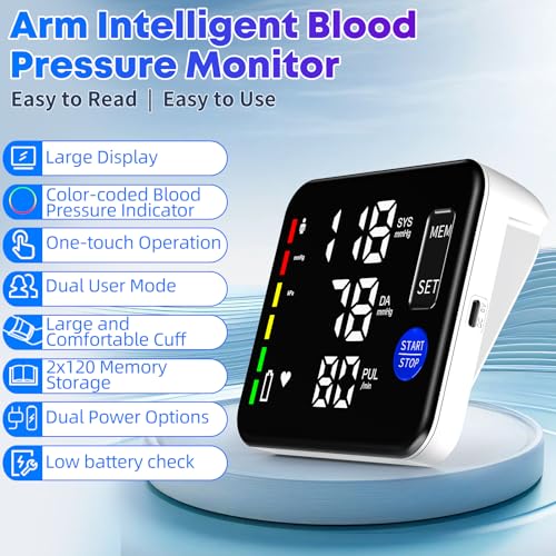 GUAEVER Blood Pressure Monitor Rechargeable Upper Arm Blood Pressure Monitors for Home Use Large Screen Bp Machine with 8....