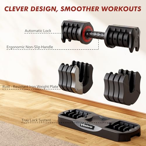 Adjustable Dumbbell Set, 22.5lb 5-in-1 Quick Adjust Dumbbell, Free Weights with Storage Tray for Home Gym, Full Body Worko...