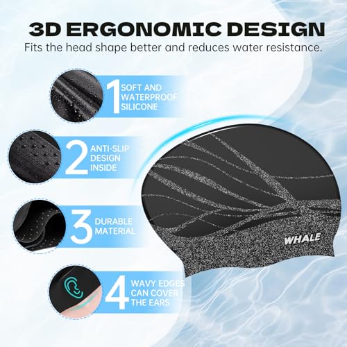 WHALE Extra Large Swim Cap Designed for Men and Women with Thick, Long Hair, Hair Extensions Or Afro-Textured Hair Long-Ha...