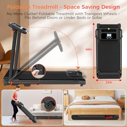 Portable Treadmill with Handle, 3.0HP Walking Pad Treadmill, Electric Compact Treadmills,Treadmills for Home Small Space w...