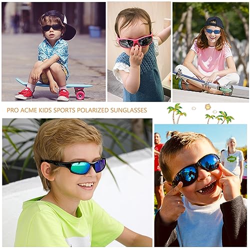 Pro Acme Kids Sunglasses for Boys Girls, Polarized Sports Youth Sunglasses with Strap for Kids Ages Color 3-12
