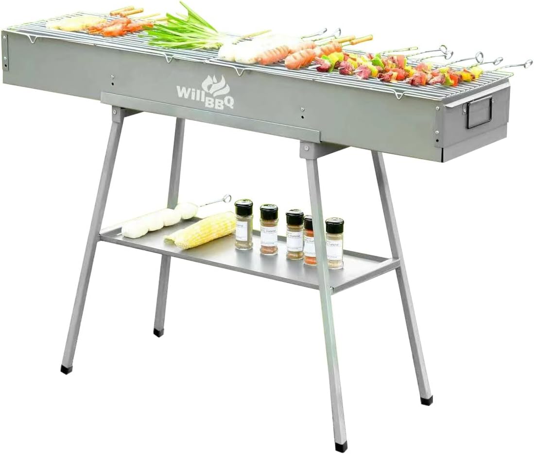 Charcoal Grills Commercial Quality Portable Multiple Size Hibachi BBQ Lamb Skewer Folded Camping Barbecue Grill for Garden Backyard Party Picnic Travel Outdoor Cooking Use(39.4x10.3x5.1 inch)