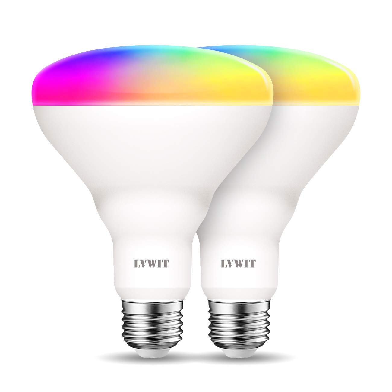LVWIT Wi-Fi Smart Light Bulb, BR30 LED, RGB Color Changing, 60W Equivalent, 2-Pack, No Hub Required, Compatible with Alexa & Google Assistant