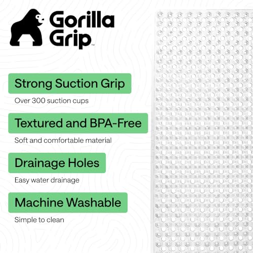 GORILLA GRIP Patented Bath Tub Shower Mat, Machine Washable Bathtub Floor Liner Mats, Suction Cups and Drain Holes to Keep...