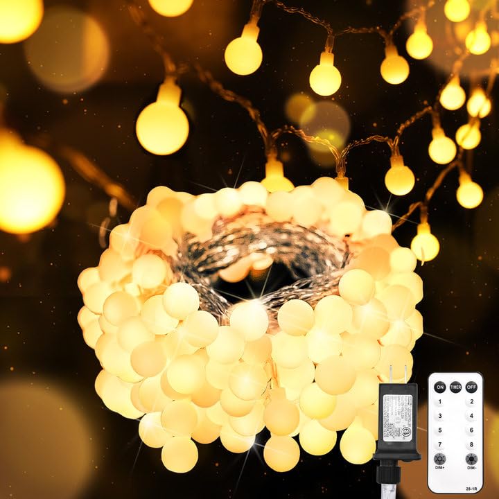 Suddus String Lights For Bedroom  66Ft 200 Led Connectable Globe String Lights Indoor  Hanging Fairy Lights Plug In With Remote For Kids Room Dorm Classroom Outdoor Christmas Tree Decor  Warm White