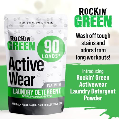 Rockin’ Green Active Wear Laundry Detergent - Unscented Laundry Detergent Powder & Odor Eliminator - Workout Clothes & Spo...