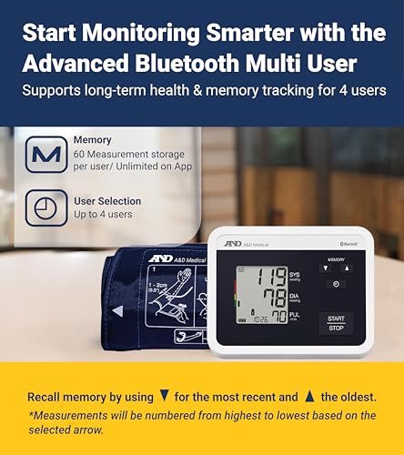 A&D Medical Multi-User Bluetooth Blood Pressure Monitor for Home Use - UA-770BLE - Wide Range Cuff (8.6-16.5" / 22-42cm), ...