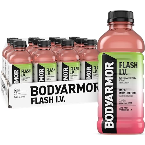 BODYARMOR Flash I.V. Electrolyte Beverage, Strawberry Kiwi, Hydration Drink with Coconut Water For Rapid Rehydration, Post...
