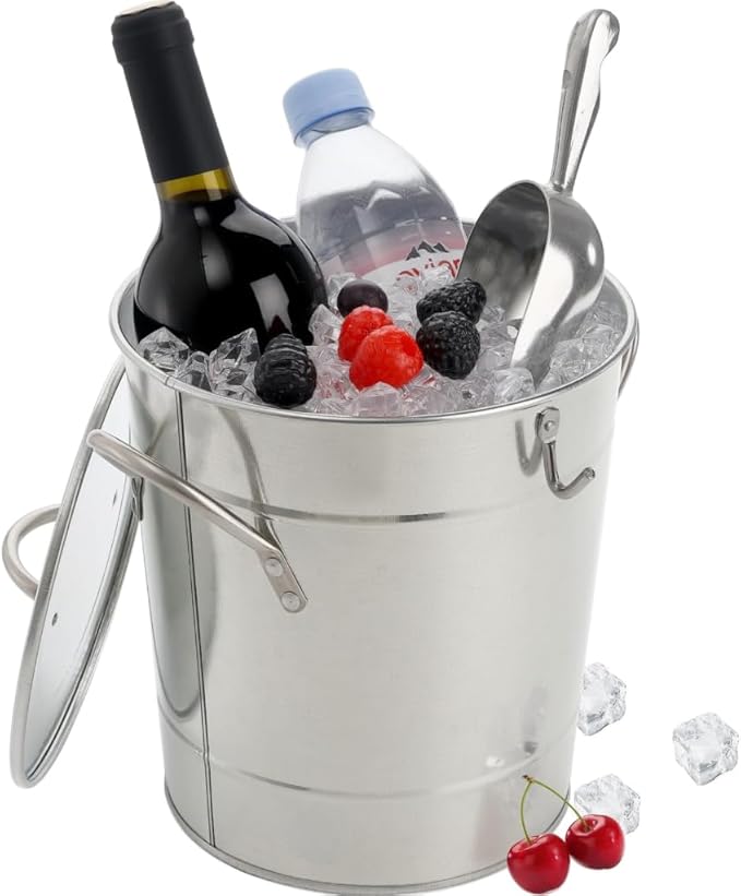 YOUEON 4 Liter Ice Bucket with Scoop and Lid, Double Walled Insulated Ice Bucket for Parties, Cocktail Bar, Wine Chiller, ...