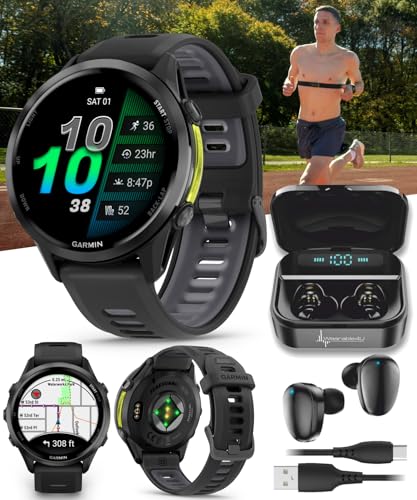 Wearable4U Garmin Forerunner 970, GPS Running Smartwatch, Tailored to Triathletes, Long-Lasting Battery, Black Black Earbu...