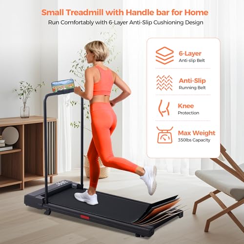 SUOUER Walking Pad with Handle Bar, Compact Portable Walking Pad Treadmills for Home/Apartment with Handles, 3.0HP Small E...