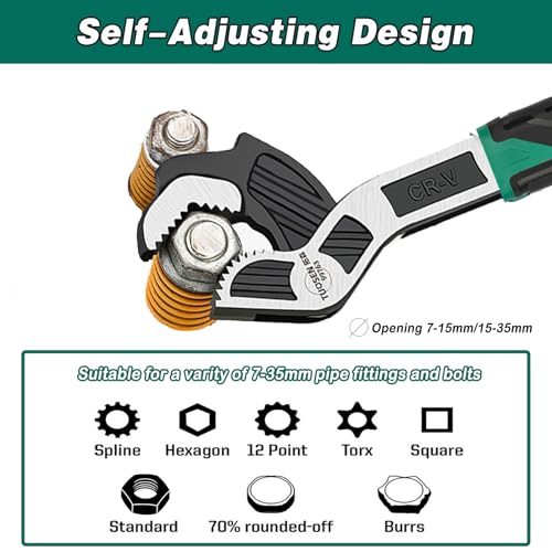 Groword 2PC Adjustable Wrench - Auto Size Adjusting, 0.6"-1.38" (7-35MM) Self-Adjusting Quick Wrench for Car, Bicycle & Pl...