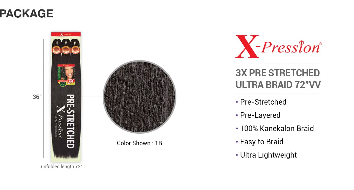 Outre Braids X-Pression Kanekalon 3X Pre Stretched Ultra Braid 72 (1-pack, 2T1B/27)