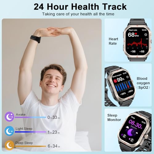 Smart Watch for Men Women GPS, Military 2.06" Fitness Tracker with Bluetooth Calling, Smartwatch Heart Rate Sleep SpO2 Ste...