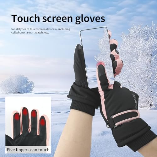 Feelorna Women Winter Ski Gloves, Waterproof Touchscreen Anti-Slip Snowboard Gloves for Skiing Sports