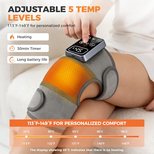 YAZHI Cordless Knee Massager for Pain Relief – Electric Heated Knee Brace, 5 Heat Levels & 3 Massage Modes, Gifts for Men ...