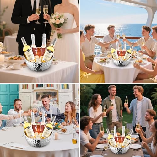 Ice Bucket of 2 Pack, 7L (10.3 * 10.3 * 5.9in) Large Ice Buckets for Parties,Metal Beverage Tub,Wine Bucket with Scoop,Cha...
