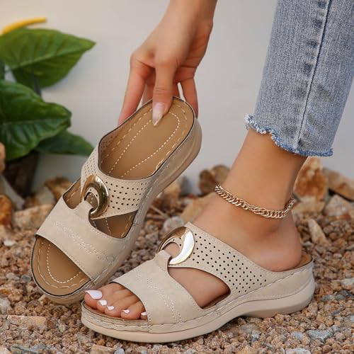JEUROT Walking Sandals for Women Open Toe Slip On Wedge Slides Arch Support Orthopedic Sandal Memory Foam Platform Shoes