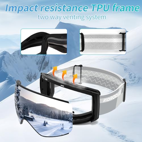 RIOROO Pro Ski Goggles for Men Women, Magnetic With Detachable Anti-Fog Lens, 100% UV Protection, OTG