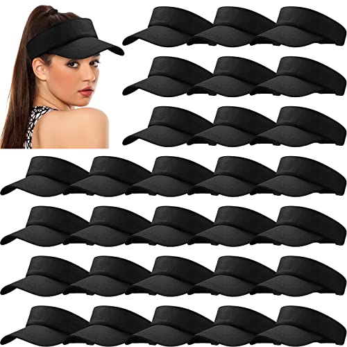 24 Pieces UV Protection Visors for Women Men Sports Outdoor Sun Visor Hat Black Visor Adjustable Beach Cap for Outdoor Ten...