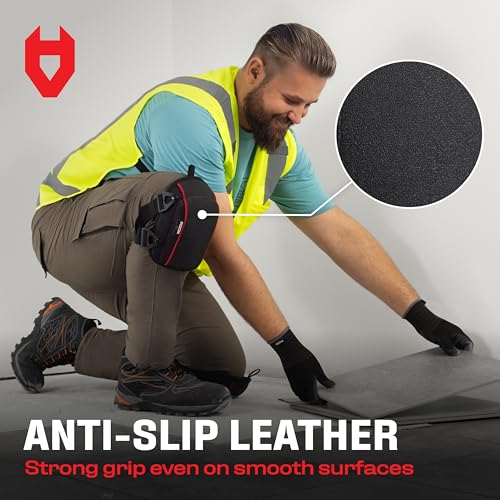 NoCry Flooring Knee Pads for Men with Extra-Wide Gel & Thick Foam Cushion — Floor-Safe Anti-Slip Leather Kneepads for Cons...