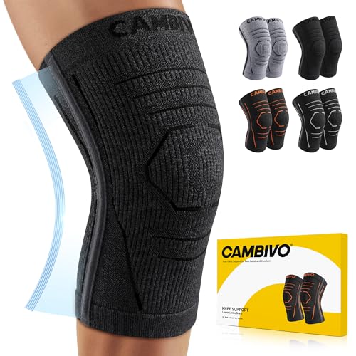 CAMBIVO Knee Brace for Women and Men with Side Stabilizer 2 Pack, Lightweight Knee Compression Sleeves for Knee Pain Relie...