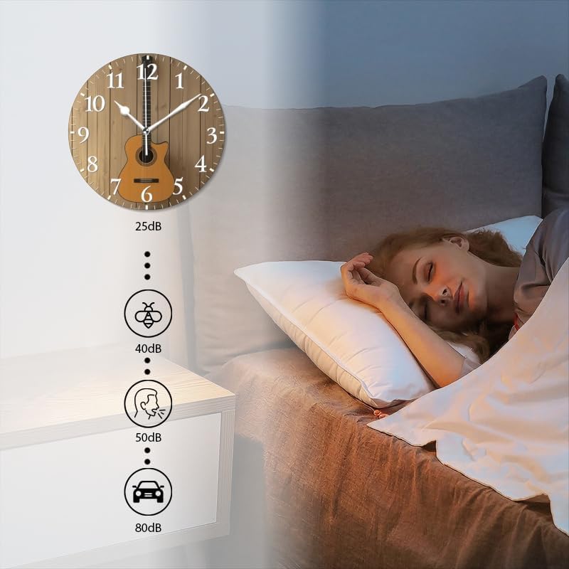 Guitar Wall Clock Non-Ticking Silent Clocks Battery Operated Analog Decor Clock for Home-Guitar Hanging On Wall(16inch)