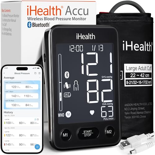 iHealth Accu Blood Pressure Monitor – 4.5" Large LCD(Black), Clinically Accurate, Irregular Heartbeat Alert, Body & Cuff D...