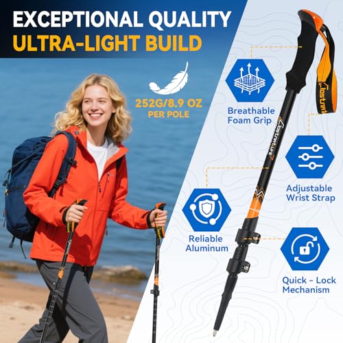 Clostnature Trekking Poles for Hiking – Collapsible Lightweight Hiking Poles, 2 Pack Aluminum Walking Sticks for Women, Me...