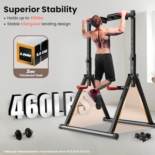 WATBKHE Power Tower Pull Up Dip Station Foldable, Pull Up Bar Station Adjustable, Multi-Function Home Gym, Strength Traini...