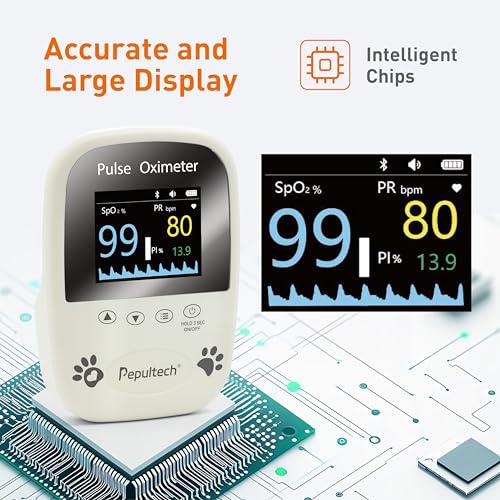 Pepultech Veterinary Pulse Oximeter for Dogs Cats,Bluetooth Pet Heart Rate Monitor, Veterinarian Blood Oxygen Saturation a...